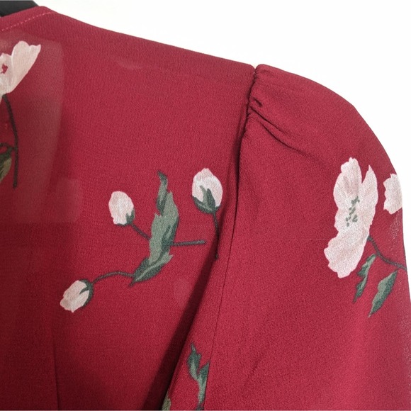 Reformation Red Floral Wrap Dress Size MP - Picture 6 of 11